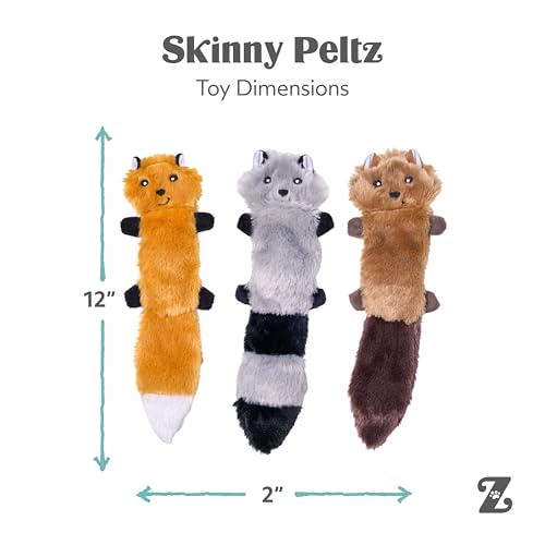 Image of ZippyPaws Skinny Peltz - No Stuffing Dog Toy Pack to Keep Them Busy, for Small and Medium Dogs, Squeaky Pet Toys, Unstuffed Chew Toys, Soft Plush Variety Pack, Fox, Raccoon, and Squirrel - 11 inch