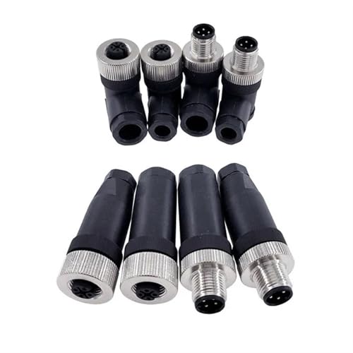 Conector M12 hembra de 4 pines tipo A con acoplamiento roscado seguro