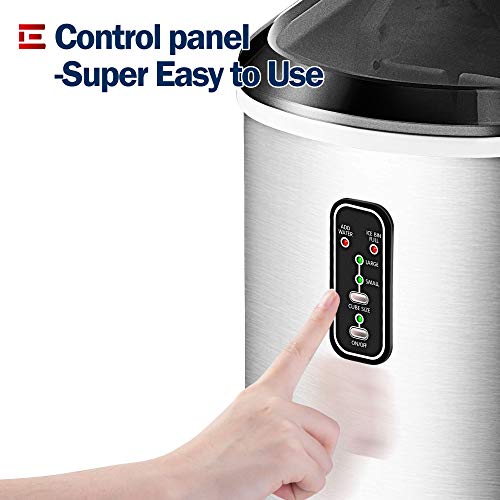 Euhomy Ice Maker Machine Countertop, 26 lbs in 24 Hours, 9 Cubes Ready in 6-8 Mins, Electric ice maker and Compact potable ice maker with Ice Scoop and Basket. Perfect for Home/Kitchen/Office.(Sliver)