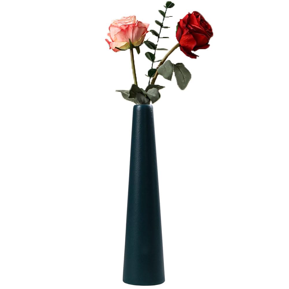 Black Tall Conic Ceramic Flower Vase Decorative Floral Vase Taper Table Top Small Narrow Neck Vases for Home Wedding Table Bedroom Living Room Office Desk(Flowers not included)