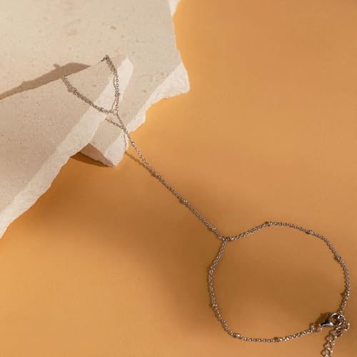 Image of Long tiantian Hand Chain Bracelet Gold Link Finger Ring Slave Bracelet