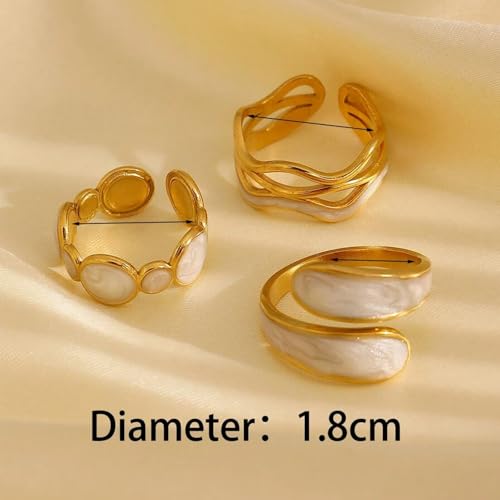 Chunky Gold Rings For Women, Stainless Steel White Two Tone Ring Trendy Stackable Fake Engagement Promise Statement Jewelry Gift 6