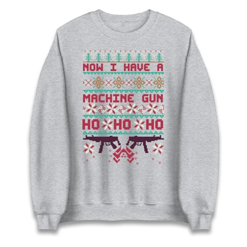 Christmas Movie Jumper Now I Have A Machine Gun Ho Ho Ho, Funny Die Hard Style Xmas Unisex Sweatshirt Heather Grey