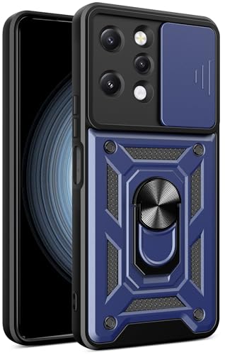 Image of SPAZY CASE Redmi 12 Back Cover | Heavy Duty Hybrid Case with 360 Degree Rotating Finger Ring Holder + Slider Shutter Camera Protection Case for Redmi 12 5G - Blue
