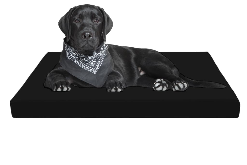 A ATH COLLECTION Waterproof Dog Bed Cushion Orthopaedic Pet Bed and Mattress Indoor Outdoor with Washable & Removable Zipped Cover Gifts for Dog (Large (108 x 72 x 5cm), Black)