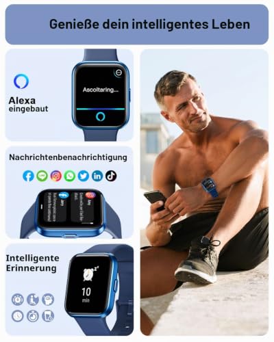 Tensky Smartwatch Herren mit Telefonfunktion 1,85" Damen Smart Watch Alexa Integrierte 3ATM, 110+ Sportmodi… – Ansicht 3