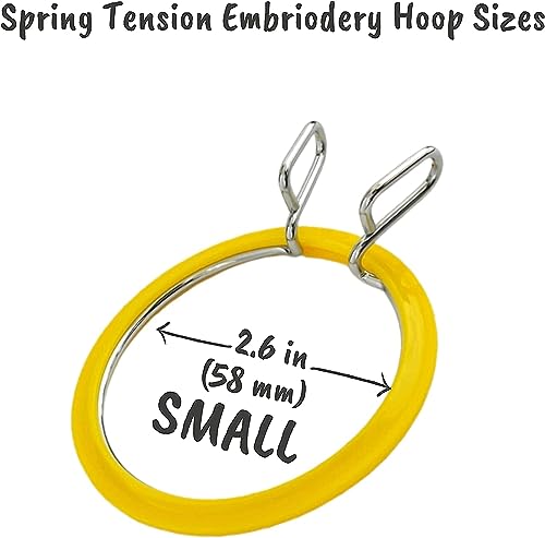 Image of Nurge Metal Embroidery Hoops - Premium Spring Tension Embroidery Hoop for Cross Stitch - Durable Ring with Quick Release Safety Clip - Ideal for Crafters,Beginners & Professionals - Yellow - Small