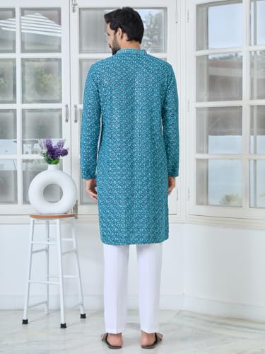 Image of See Designs Men's Full Sleeve Mandarin Collar Men Embroidered Straight Long Kurta - Festive Collection