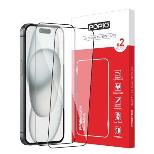 Image of POPIO Xtreme Series Pack of 2 Military-Grade Gorilla Tempered Glass for iPhone 15 / iPhone 16 | 9H Hardness, Edge-to-Edge Coverage, Anti-Scratch