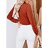 REORIA-Womens-Sexy-Deep-V-Neck-Double-Lined-Lantern-Long-Sleeve-Bodysuit-Tops-Jumpsuits Women’s Sexy Deep V Neck Lantern Sleeve Fitted Shirts Stretchy Double Lined Seamless Long Sleeve Bodysuits Leotards Jumpsuit Tops Orange Rust Medium