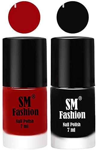 Image of Long Lasting Nail Polish | Nail Paint Combo 7 ml Each) - Set of 2 Light Red-Black