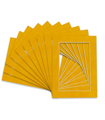 Pack of Ten Acid Free 12x16 Mats Bevel Cut for 9.5x13 Photos - Bright Yellow Precut Matboards with Backing Boards and Self Seal Photo Mat Bags for Pictures, Photos, Framing - 4-ply Thickness