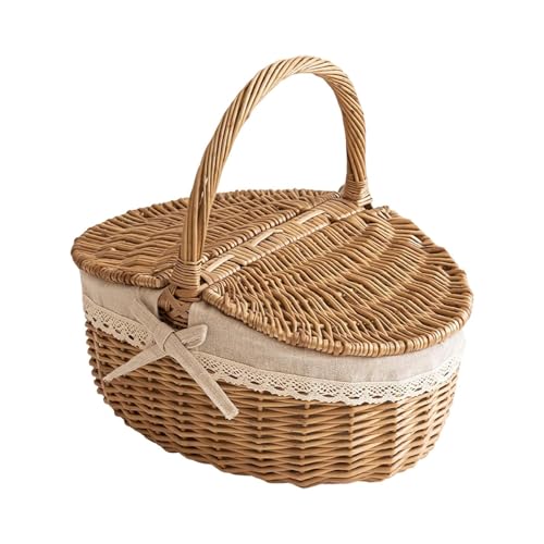 Wicker Picnic Baskets - Vintage-Style with Lid, Removable Liner &