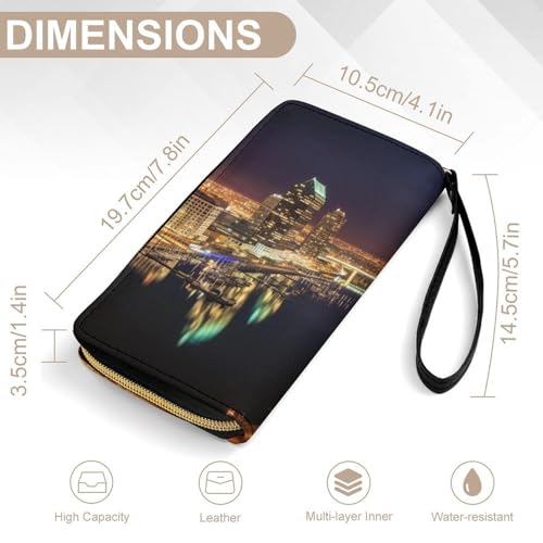 Portland at Night Print PU Leather Wristlet Wallet Slim Card Holder Organizer with Zipper Coin Pocket & Cash Slots for Women Men2