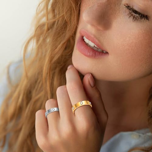 MPRAINBOW Gold Rings for Women, 18K Gold Plated Stainless Steel Cubic Zirconia Friendship Band Wedding Party Trendy Jewelry Gift Non-Tarnish,Christmas Birthday Gifts for Her Girlfriend3