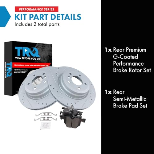 Image of TRQ Rear Brake Pad & Rotor Kit Performance Semi-Metallic Premium G-Coated Compatible with 06 BMW 330i 330xi 09-11 335d 07-13 335i 09-13 335i xDrive 11-13 335is 07-08 335xi 13-15 X1