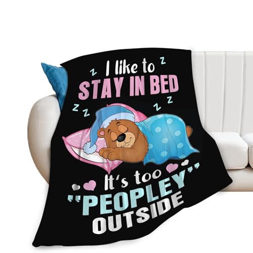 Funny Bear Throw Blanket Bear Gifts for Girls Boys Women Men Kids Adults Soft Flannel Fleece Blanket for Couch Sofa ​Bed Home Decor 40"x50"