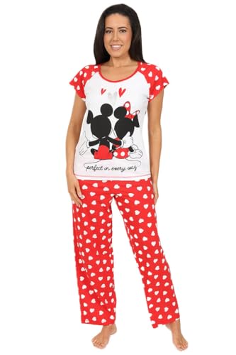 Disney Damen Pyjama-Set Minnie und Mickey Mouse, perfekt in jeder Hinsicht, lang, rot, 22-24