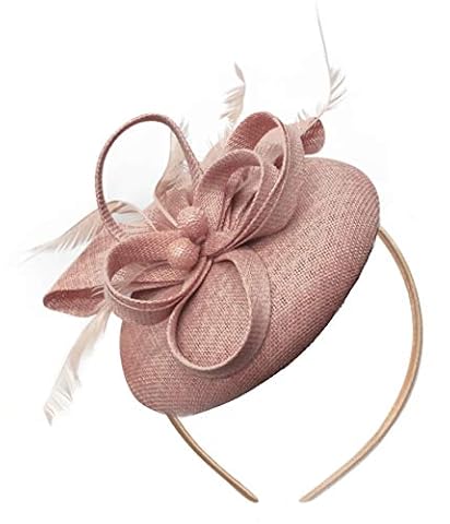 Caprilite Koraliki okrągłe pudełko na pigułki pętla sinamay opaska na głowę fascynator dla kobiet ślub wyścigi Ascot, DustyPink, 1 count (Pack of 1)