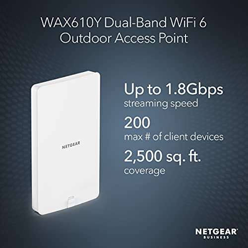 Image of NETGEAR Wireless Outdoor Access Point (WAX610Y) - WiFi 6 Dual-Band AX1800 Speed | Up to 200 Devices | 1x2.5G Ethernet Port | IP55 Weatherproof | 802.11ax | Insight Remote Management | PoE+ Powered