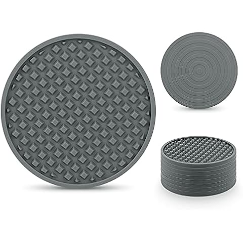 EAGMAK Coasters for Drinks Set of 8, Silicone Drink Coasters with Grooved Pattern, Non-Slip Base, Washable and Heat Resistant Coffee Coasters for Wooden Table, Desk, Kitchen, Office, Bar-Dark Grey Cover