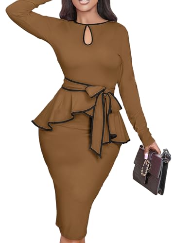 Image of Women's Bodycon Vintage Dresses Elegant Peplum Dresses for Women Business Work Office