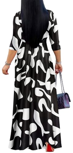 Image of Women's Floral Maxi Dress Summer Casual V-Neck 3 /4 Sleeve Long Bohemian Print Evening Party Dress