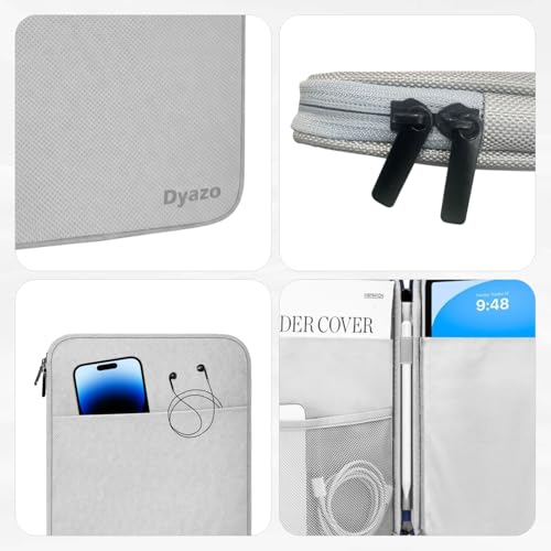 Image of Dyazo 9-11.6 Inch Tablet Sleeve Case | Protective Carrying Cover with Front Pocket & Organized Compartments | Compatible with iPad 10.2 /10.9 /Pro 11, Samsung Galaxy Tab A9+ /S9 /S8, Lenovo & More (Grey)