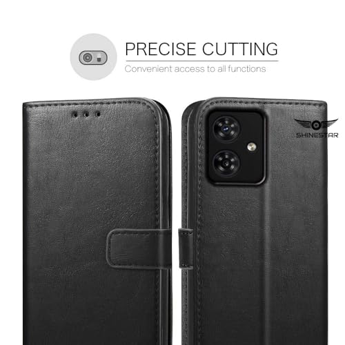 Image of SHINESTAR Moto G54 5G / G64 5G Flip Back Cover | PU Leather Flip Cover Wallet Case with TPU Silicone Case Back Cover for Motorola Moto G54 5G / G64 5G - Classy Black