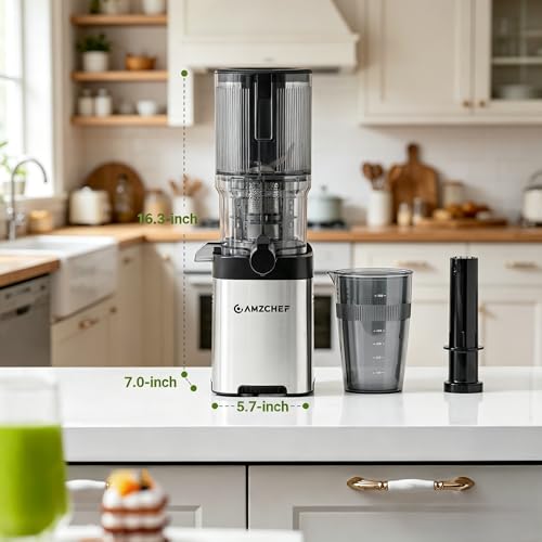 Image of Cold Press Juicer Machine, 5.4 inch Wide Self-Feeding Chute for Whole Fruits & Vegetables, Masticating Juice Extractor with Large Auger & Triple Strainers, High Juice Yield, Easy to Clean