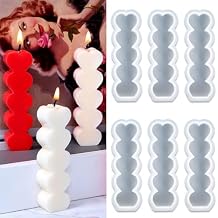 6 Pcs 5 Cavity Love Heart Shape Candle Silicone Molds for Making Candle Resin Pillar Aromatherapy Wax Soap DIY Craft Art Supplies Valentine Home Decor