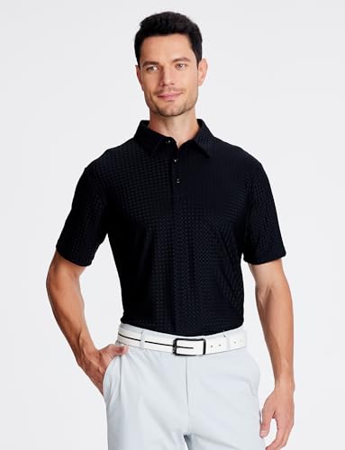 Alex Vando Mens Bubble Jacquard Polo Shirt Super Stretch Short Sleeve Polo Shirts for Men