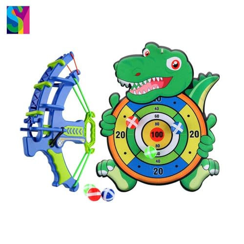 Image of SENSARTE Dinosaur Sticky Ball Launcher Bow & Dart Board Game for Kids | Safe Indoor /Outdoor Target Shooting Toy with 6 Balls for Boys & Girls