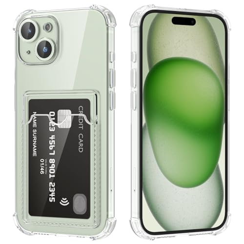 DEVASO Transparente Silicona Funda para iPhone 15 Plus con Tarjetero Cuatro Esquinas Anti-Caídas TPU de Cartera para Porta Tarjetas Carcasa airbag Anti Arañazos Case