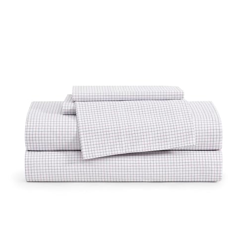 Tommy Hilfiger - Twin Size Sheet Set, Crisp & Tailored Cooling Sheets with a Smooth Cotton Percale Lightweight Feel - Bed Sheets with Matching Pillowcase & Fitted Sheet (New England Plaid Blue)