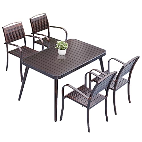 Conjunto Mesa Y Sillas Jardin Juego De Mesa Y Silla De Aleación De Aluminio para Terraza Al Aire Libre, Mesa Rectangular Y 4 Sillas Apilables, Impermeable, A Prueba De Herrumbre Y Protector Solar