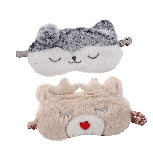 MOLUCKFU 2個 スリープ のそみ eye mask eye patch 豪華な睡眠 動物の目隠し お面 女の子のためのアイシェード 寝るためのアイシェード ぬいぐるみ素材
