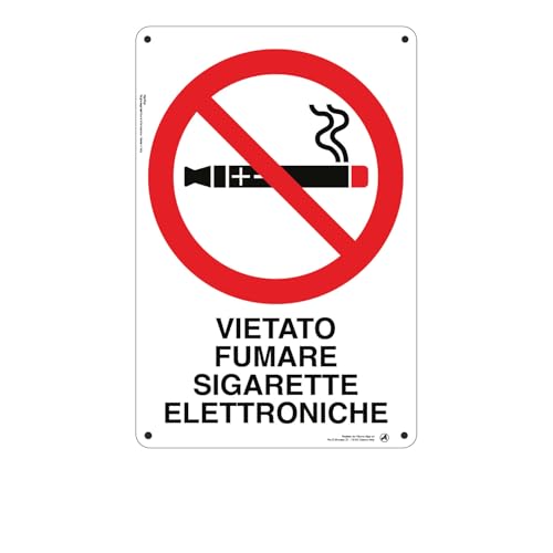 Cartello Segnaletico Vietato Fumare Sigarette Elettroniche Norma Alluminio Premium 20X30 Cm – Made In Italy, Resistente Esterno, Stampa Hd, Installazi