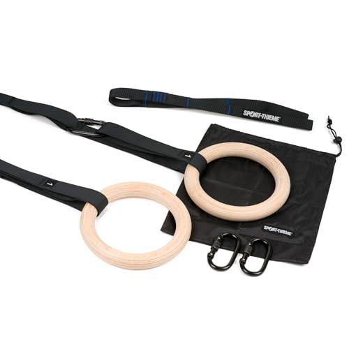 Sport-Thieme Indoor-Turnringe | Gymnastikringe Set | Gym Rings mit verstellbarem Gurt und Karabiner| Fitnessringe Indoor | Belastbarkeit: bis 200 kg | Markenqualität