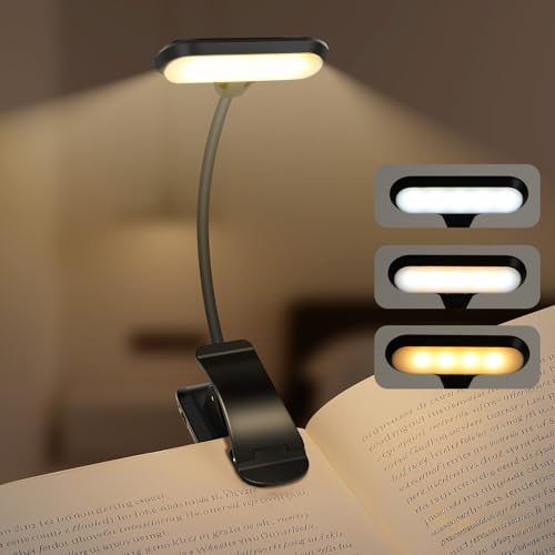 SUNBEBE Luz de Lectura Recargable con Clip, Lámpara de Lectura LED con 3 Modos, Cuello Flexible 360°, Luz de Lectura para Protección Ocular, Para Enriquecer Cada Momento