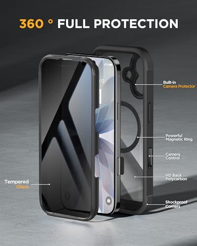 Image of Miracase for iPhone 17 Case with Privacy Screen Protector, Black
