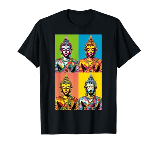 Pop Art Buddha Colorful Meditating Figure in Retro Style Zen T-Shirt
