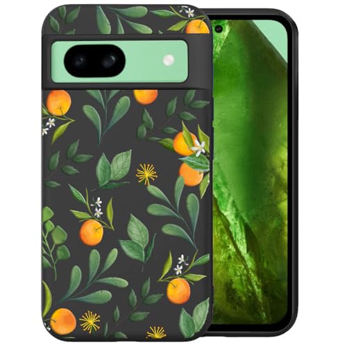 Unov Case Designed for Pixel 8a, Black Phone Case with [Anti-Slip Embossed Pattern], Shockproof Slim Protective [Anti-Scratch TPU] Back Cover, Citrus Flavors