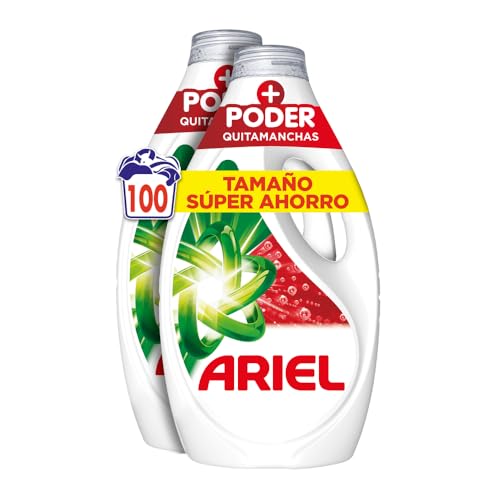 Ariel Detergente Lavadora Liquido, 100 Lavados, Jabon Extra Poder Quitamanchas, Limpieza Profunda
