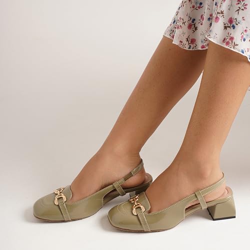 Image of JM LOOKS Womens Slingback Block Heels Closed Square Toe Dress Work Slip on Back Strap Business Pumps