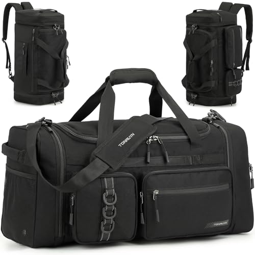 TONRUYN 3 in 1 Travel Duffle Bag Backpack for Men Women 50L Gym Bag & Sports Duffel Bag with Shoe Compartment & Wet Pocket Weekender Overnight Bag for Traveling Fitness Workout Camping, Black by TONRUYN - Used condition - CA$41.70
