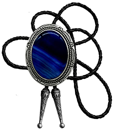 Image of Moranse Bolo Tie with Natural Tiger Eye Stone Celtic Style Genuine and Cowhide Rope
