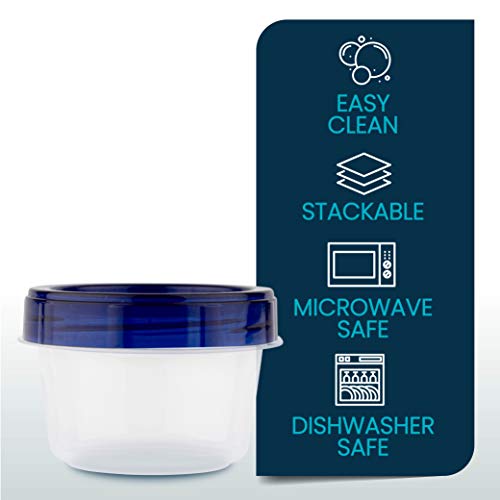 Plasticpro [4 Oz 12 Pack] Twist Top Deli Containers Clear Bottom With Blue Top Twist On Lids Reusable, Stackable, Food Storage Freezer Container #TOP3