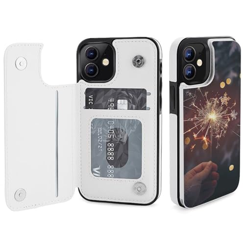 HKMNLEW Happy New Year Print Flip Phone Wallet Case iPhone 12�p�APU���U�[���C�ϏՌ��d�b�P�[�X�J�o�[ �J�[�h�z���_�[�t��