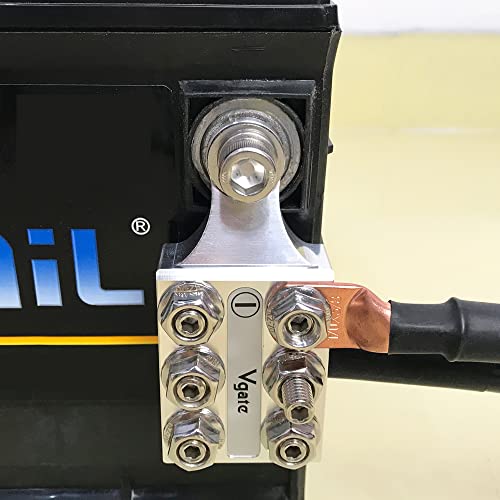 Vgate 12-Way Post Terminal Distribution Block Bus Bar, 8Awg Up To 4/0(Xl) Awg Gauge, For Lithium Or Agm Lead Acid Battery With Bolt Down Ends Or Threaded Studs, M10 Or 3/8”-16 #TOP5
